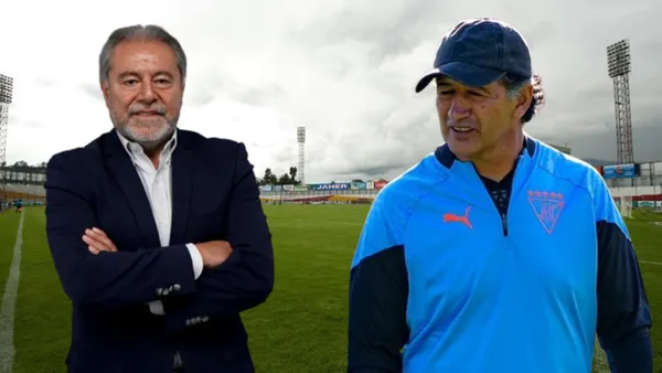 Isaac Álvarez y Patricio Hurtado en el Estadio Serrano Anguilar (Foto tomada de: Deportivo Cuenca/Liga de Quito/Primicias)