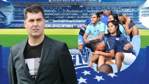 Ismael Rescalvo e hinchas de Emelec (Foto tomada de: Emelec/EFE)