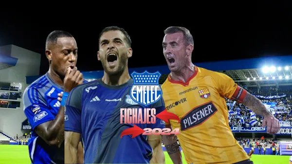 Jaime Ayoví celebrando, Facundo Castelli gritando, Damián Díaz grito. Foto tomada de: Emelec/Barcelona SC