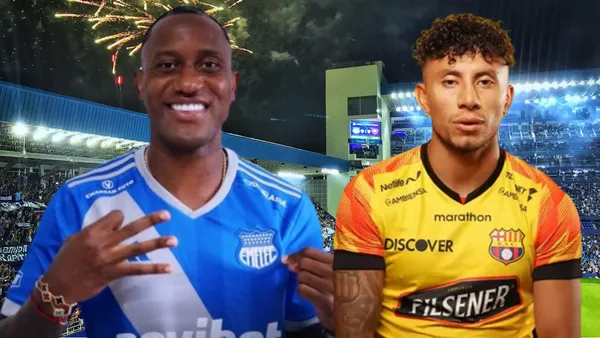 Jaime Ayoví y Joao Rojas en el Estadio Capwell (Foto tomada de: Emelec/Barcelona SC)