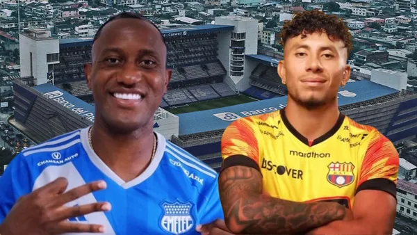 Jaime Ayoví y Joao Rojas en el Estadio Capwell (Foto tomada de: Wikipedia/Emelec/Barcelona SC)