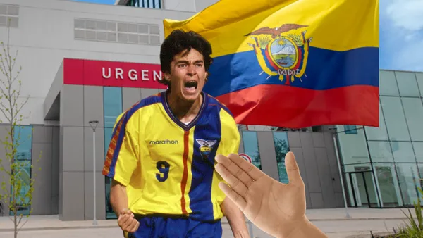 Jaime Iván Kaviedes gritando, bandera Ecuador, Clínica. Foto tomada de: Clínica Indisa/El Universo