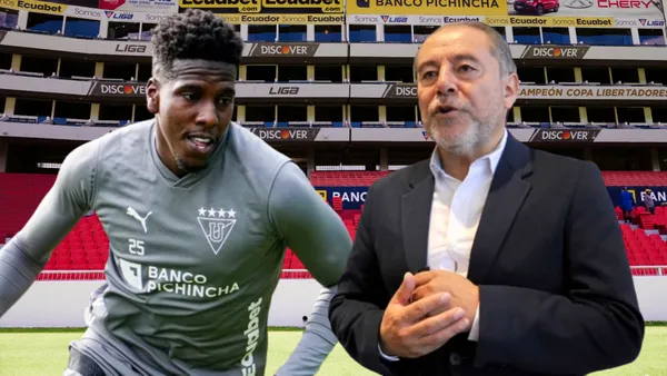 Jan Hurtado e Isaac Álvarez en el Estadio Rodrigo Paz Delgado (Foto tomada de: Liga de Quito)