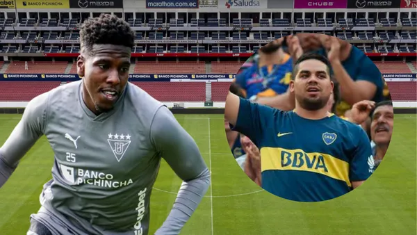 Jan hurtado y los hinchas de Boca Juniors en el Estadio Rodrigo Paz (Foto tomada de: Primicias/Liga de Quito/NotiMundo)