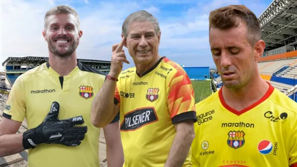 Javier Burra, Ariel Holan y Damián Díaz en el Estadio Jocay de Manta (Foto tomada de: Manabí/Barcelona SC/API)