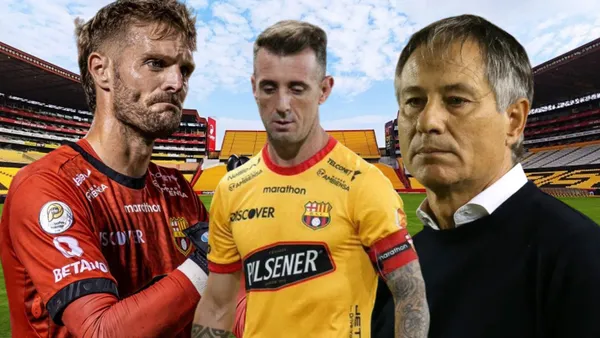 Javier Burrai, Ariel Holan y Damián Díaz (Foto tomada de: Barcelona SC/API)