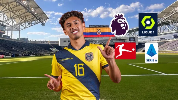 Jeremy Sarmiento, logos ligas de Europa. Foto tomada de: La Tri/Conmebol