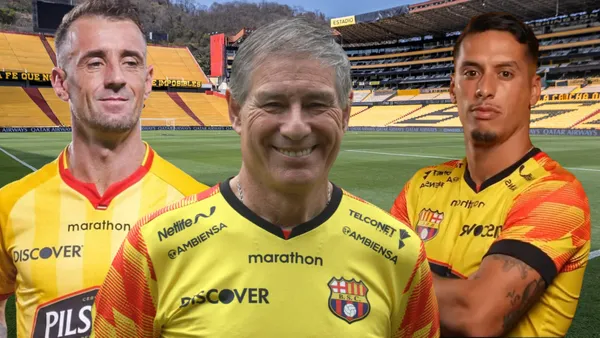 Jesús Trindade, Ariel Holan y Damián Díaz (Foto tomada de: API/Barcelona SC)