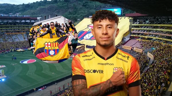 Joao Rojas en el estadio Monumental con hinchas de Barcelona SC