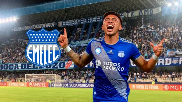 Joao Rojas gritando, escudo Emelec. Foto tomada de: Infobae/Emelec