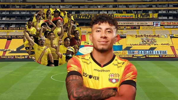Joao Rojas posando, hinchada de Barcelona SC. Foto tomada de: Barcelona SC