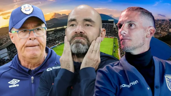 Jorge Célico, Félix Sánchez y Sebastián Beccacece(Foto tomada de: Liga de Quito/Universidad Católica/La Tri)