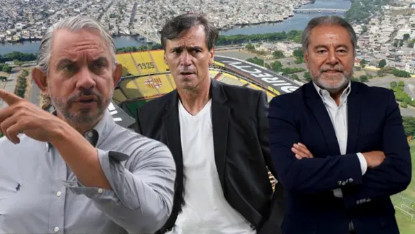 José Pileggi, Fabián Bustos y Isaac Álvarez en el Estadio Monumental (Foto tomada de: Barcelona SC/AFP/Primicias/Emelec)