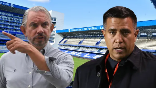 José Pileggi y César Farías en el Estadio Capwell (foto tomada de: El Universo/API/Emelec)