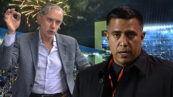 José Pileggi y César Farías en el Estadio George Capwell (Foto tomada de: Emelec/EFE/El Universo)