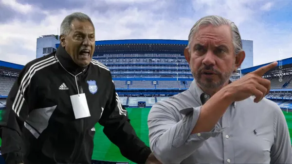 José Pileggi y Hernán Torres en el estadio Capwell (Foto tomada de: Emelec/AFP)