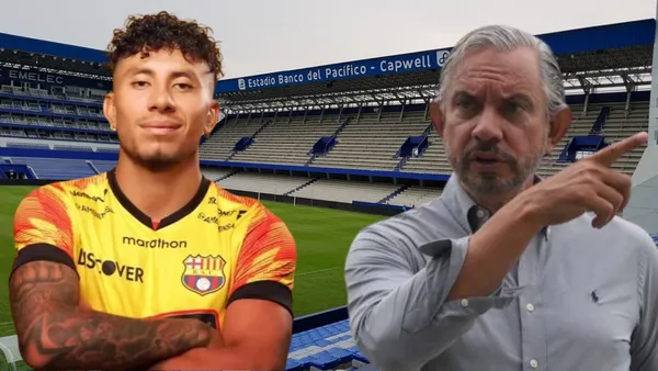José Pileggi y Joao Rojas en el Estadio Capwell (Foto tomada de: Emelec/Barcelona SC/Ecuavisa)