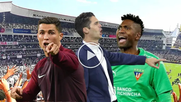 Joseo Alcácer dirigiendo y Alexander Domínguez gritando. Foto tomada de: Ecuavisa/Liga de Quito