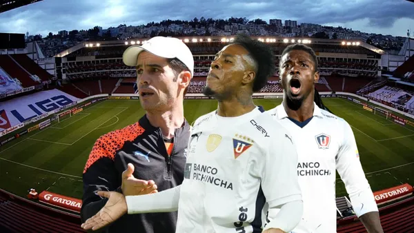 Josep Alcácer dando indicaciones, Jhojan Julio protestandoFoto tomada de: API/LDU