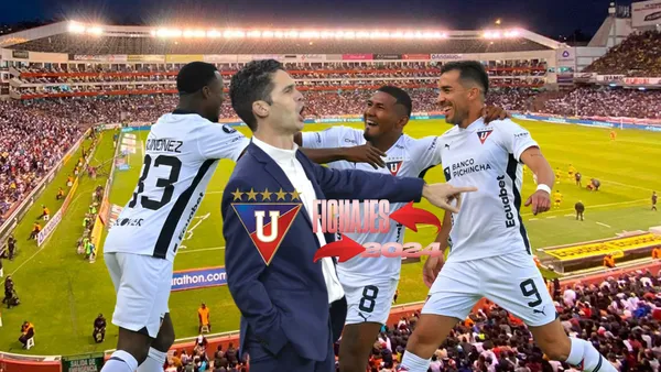 Josep Alcácer dando indicaciones, jugadores de Liga de Quito festejando. Foto tomada de: LDU