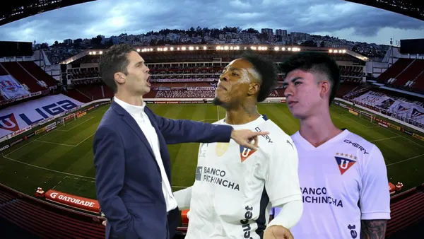 Josep Alcácer dirigiendo, Jhojan Julio enojado, Gabriel Villamil. Foto tomada de: API/LDU