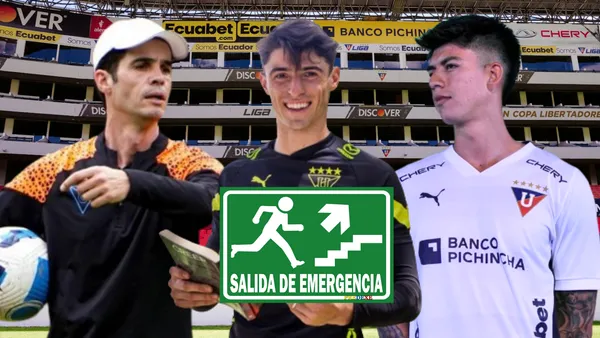 Josep Alcácer, Facundo Rodríguez y Gabriel Villamil en el Estadio Rodrigo Paz (Liga de Quito/Extintor)