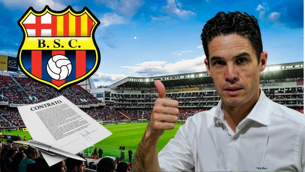 Josep Alcácer feliz en el Estadio Rodrigo Paz Delgado (Foto tomada de: Liga de Quito/T4 Franquicias/Wikipedia)