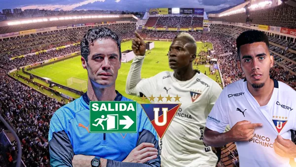 Josep Alcácer serio, Jairon Charcopa señalando, Andrés Zanini posando. Foto tomada de: Liga de Quito