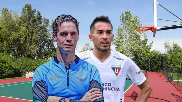 Josep Alcácer serio, Lizandro Alzugaray preocupado. Foto tomada de: Liga de Quito