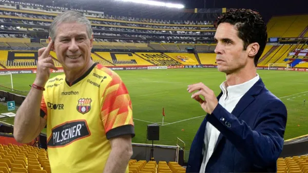 Josep Alcácer y Ariel Holan en el Estadio Monumental (Foto tomada de: EFE/Barcelona SC/API)