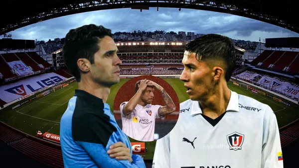 Josep Alcácer y Ezequiel Piovi preocupados por Sebastián González Foto tomada de: Liga de Quito/Conmebol