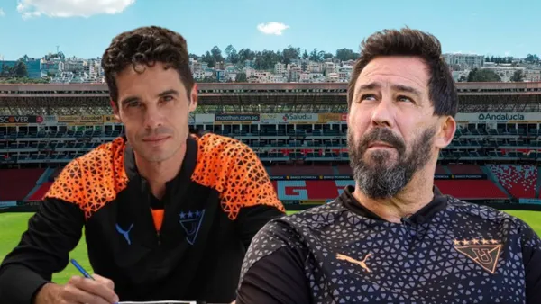 Josep Alcácer y Pablo Sánchez (Foto tomada de: Liga de Quito)