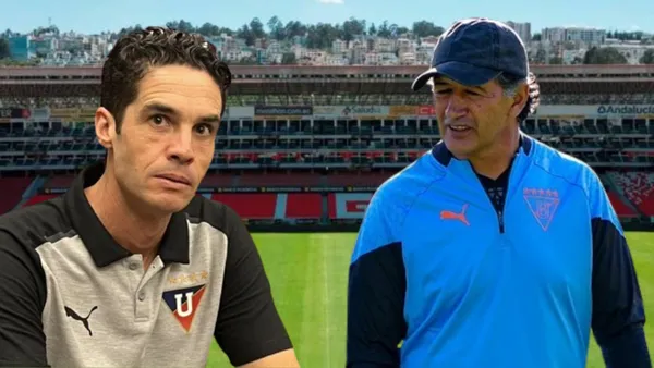 Josep Alcácer y Patricio Hurtado en el Estadio Rodrigo Paz Delgado (Foto tomada de: Liga de Quito)
