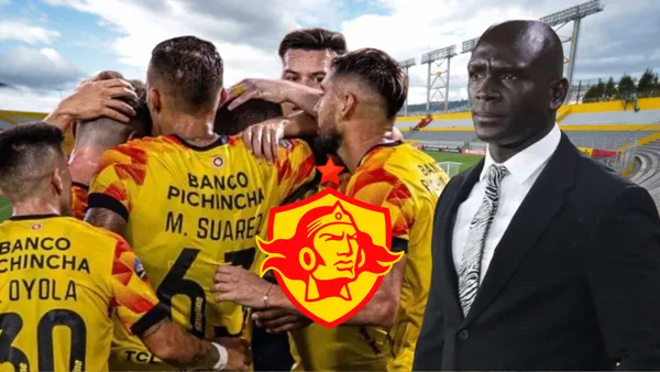 Jugadores Barcelona SC y Segundo Alejandro Castillo (Foto tomada de: Aucas/API/Wikipedia)