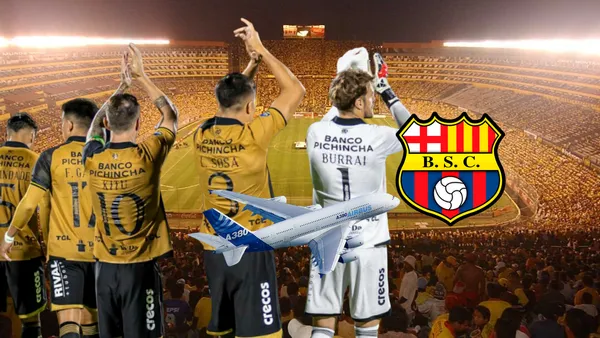 Jugadores de Barcelona SC, Avión, escudo de BSC. Foto tomada de: Barcelona SC/Pes Logos