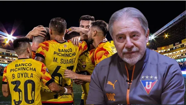 Jugadores de Barcelona SC e Isaac Álvarez (Foto tomada de: API/Liga de Quito)