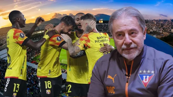 Jugadores de Barcelona SC e Isaac Álvarez (Foto tomada de: Liga de Quito/API)