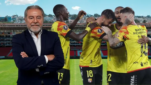 Jugadores de Barcelona SC e Isaac Álvarez (Foto tomada de: Liga de Quito/API/Primicias)