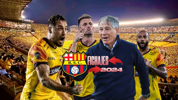 Jugadores de Barcelona SC festejando, Ariel Holan dirigiendo. Foto tomada de: Barcelona SC