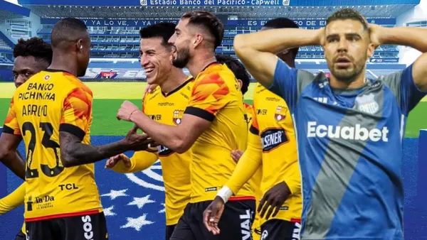 Jugadores de Barcelona SC y Alexander González (Foto tomada de: Emelec/API)