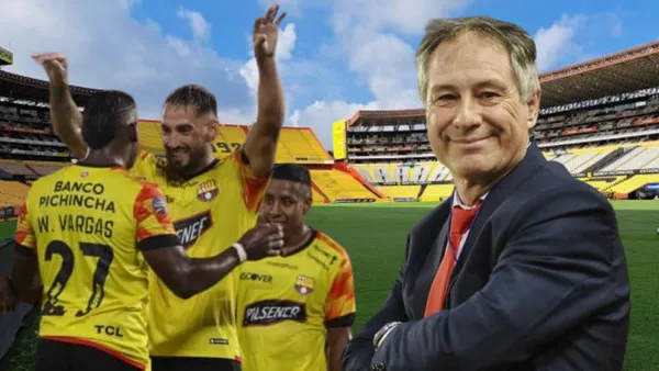 Jugadores de Barcelona SC y Ariel Holan en el Estadio Monumental (Foto tomada de: Barcelona SC/Independiente/API)