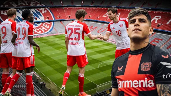 Jugadores de Bayern Múnich y Piero Hincapié (Foto tomada de: Bundesliga/90 Min)