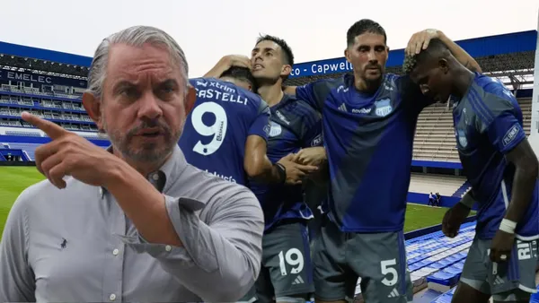 Jugadores de Emelec y José Pileggi en el Estadio Capwell (Foto tomada de: El Universo/API/Emlec)