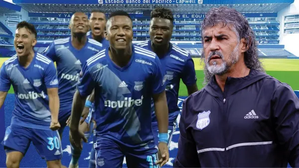 Jugadores de Emelec y Leonel Álvarez (Foto tomada de: Emelec/API)