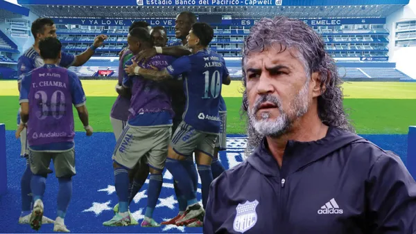 Jugadores de Emelec y Leonel Álvarez (Foto tomada de: Emelec/API)