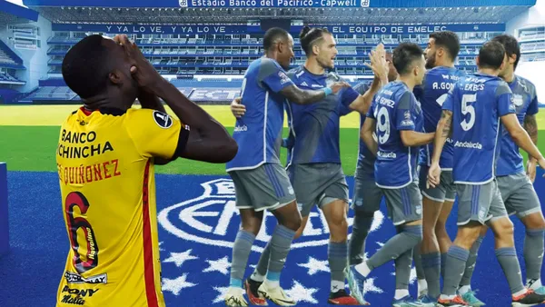 Jugadores de Emelec y Leonel Quiñónez (Foto tomada de: Emelec/API)