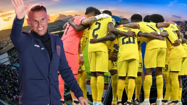 Jugadores de La Tri y Sebastián Beccacece (Foto tomada de: Liga de Quito/La Tri/API)