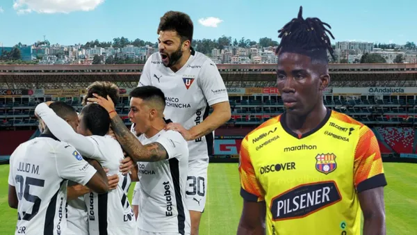 Jugadores de Liga de Quito y Adonis Preciado (Foto tomada de: Liga de Quito/API)