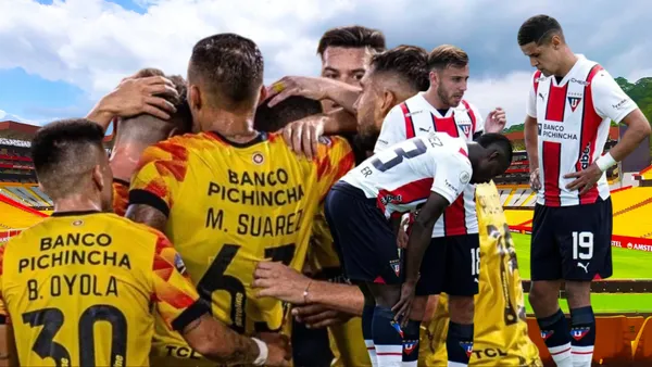 Jugadores de Liga de Quito y de Barcelona SC (Foto tomada de: Barcelona SC/API)