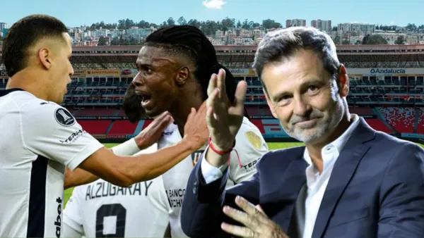 Jugadores de Liga de Quito y Diego Cocca en el Estadio Rodrigo Paz (Foto tomada de: Liga de Quito/Milenio/API)